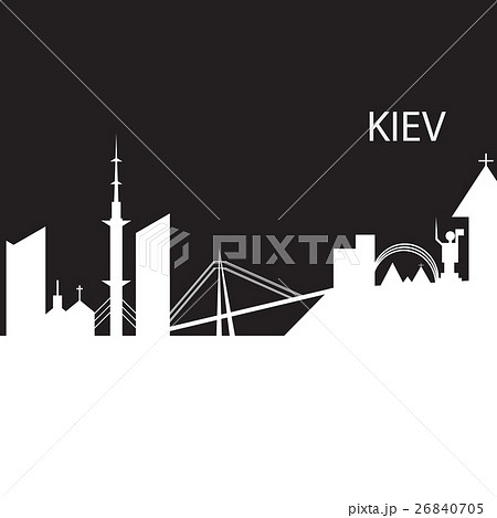 Kiev City skyline black and white silhouette 26840705