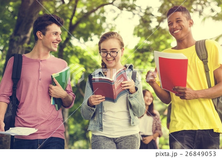 Diverse Young Students Book Outdoors Concept Diverse Young Students Book Outdoors Concept 26849053