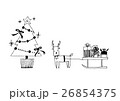 クリスマスツリー&荷物をを乗せたそり引くトナカイ 線画 26854375