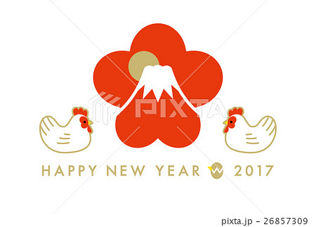 年賀状 2017年　梅 富士山 酉（赤） 26857309