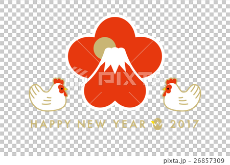 年賀状 2017年　梅 富士山 酉（赤） 26857309