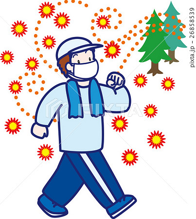 花粉症対策・風邪予防・インフルエンザ予防 マスクをしてウォーキングする男性 花粉症対策・風邪予防・インフルエンザ予防 マスクをしてウォーキングする男性 26858539