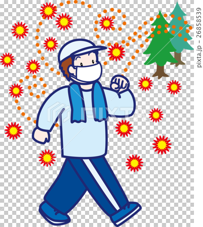 花粉症対策・風邪予防・インフルエンザ予防 マスクをしてウォーキングする男性 花粉症対策・風邪予防・インフルエンザ予防 マスクをしてウォーキングする男性 26858539