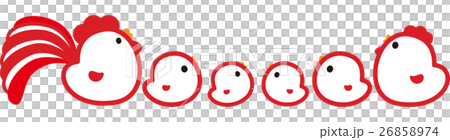 New Year's card 2017 Chicken parent and child 6 birds Rooster year red and white tippo chick twin pair 26858974