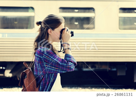 Girl Photographer Traveler Wanderlust Concept Girl Photographer Traveler Wanderlust Concept 26861131