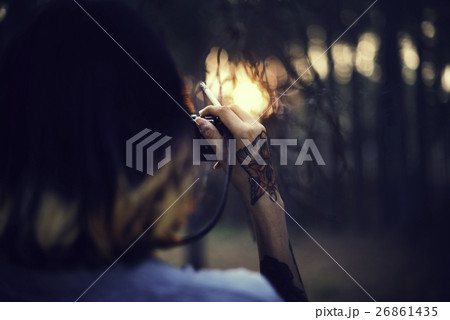 Photographer Camera Man Shooting Woods Nature Sunset Concept 26861435