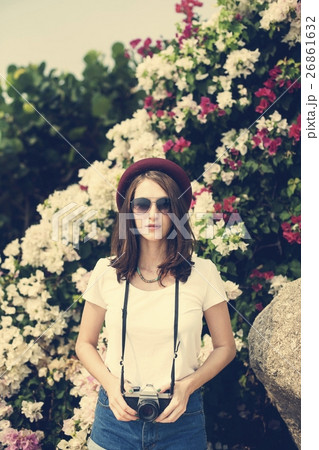 Girl Camera Photographer Focus Shooting Nature Concept 26861632
