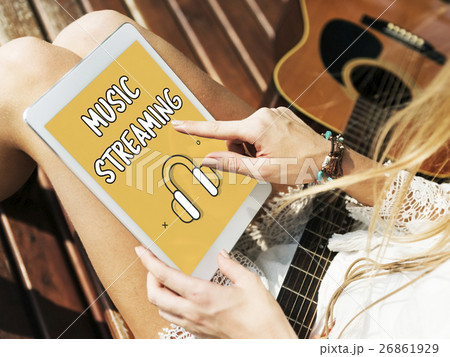 Music Streaming Hobby Headphones Concept Music Streaming Hobby Headphones Concept 26861929