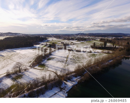 drone shot of lake in winter time 26869485