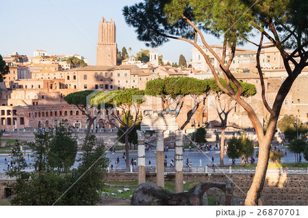view of ancient Roman forums and road in Rome 26870701