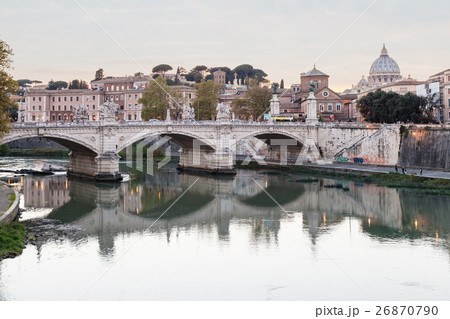 Rome skyline with Tiber and bridge in twilight 26870790
