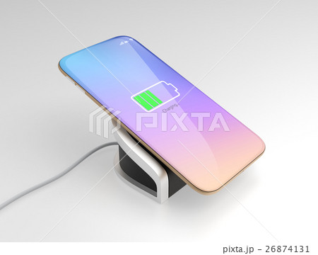 ワイヤレス充電器に充電中のスマートフォン 26874131