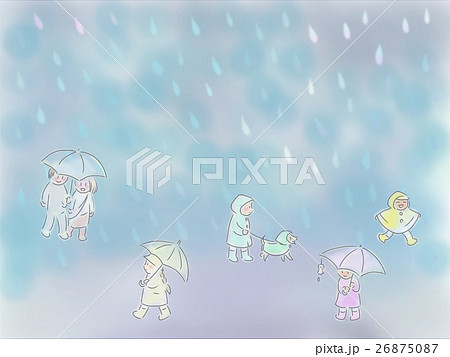 雨の日 傘 散歩 水彩パステルのイラスト素材