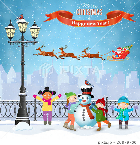 Christmas postcard with vintage street Christmas postcard with vintage street 26879700