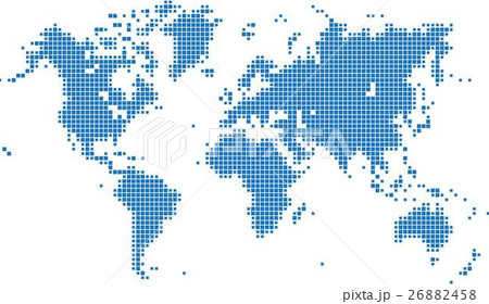 Blue square world map on white background. Blue square world map on white background. 26882458