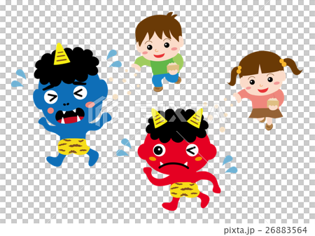 節分の豆まきをする男の子と女の子 26883564