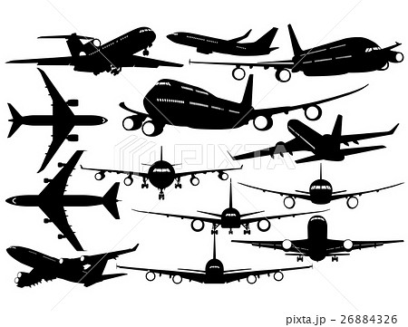 Silhouettes of passenger airliner, contours planes 26884326