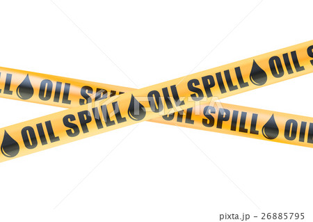 Oil Spill Caution Barrier Tapes, 3D rendering Oil Spill Caution Barrier Tapes, 3D rendering 26885795
