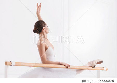 Pretty brunette posing near ballet bar Pretty brunette posing near ballet bar 26888070