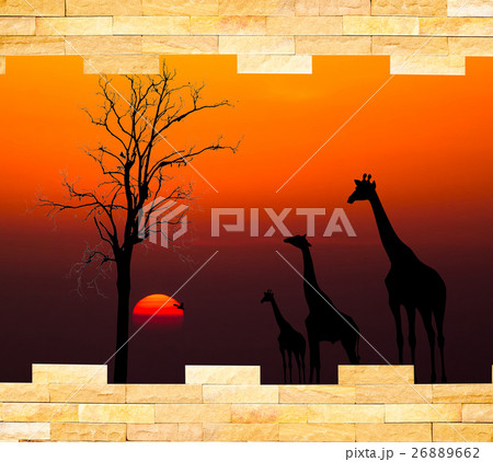 Brick wall with silhouettes of safari theme 26889662