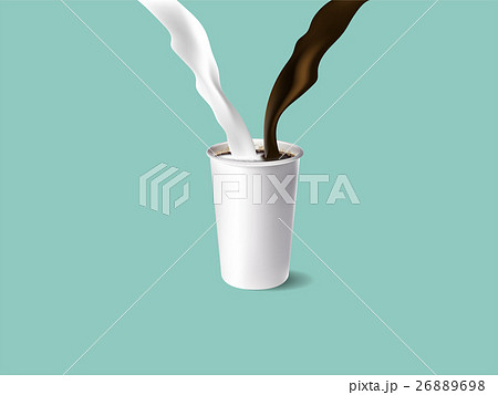 splash flowing milk and coffee in a cup of coffee 26889698