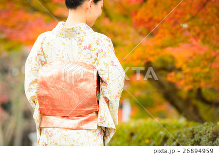 紅葉と着物の女性 26894959