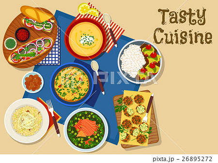 Fish dishes icon for dinner menu design 26895272