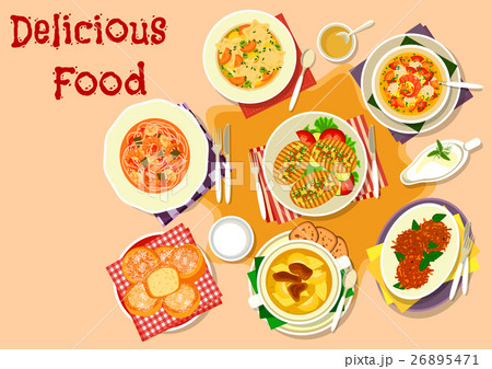 Healthy soups and potato dishes icon design Healthy soups and potato dishes icon design 26895471