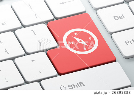 Vacation concept: Compass on computer keyboard 26895888