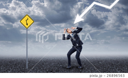 Businessman frightened by lightning near yellow Businessman frightened by lightning near yellow 26896563