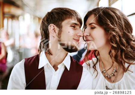 Young hipster couple kissing in the bus 26898125