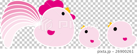 雞父母和孩子三隻鳥雄雞年小雞粉紅色 26900261