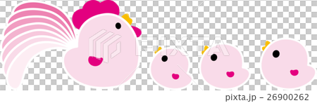 雞父母和孩子4隻雞公雞年小雞粉紅色 26900262