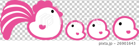 にわとり親子4羽　酉年　ひよこ　ピンク 26901643