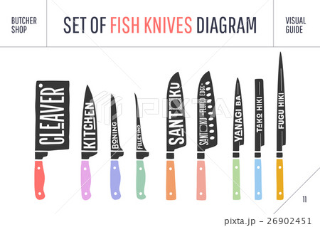 FIsh cutting knives set. Poster Butcher diagram 26902451