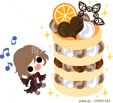 可愛い女の子とチョコレートのパンケーキのイラスト素材