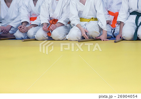 Children in kimono sitting on tatami on martial Children in kimono sitting on tatami on martial 26904054