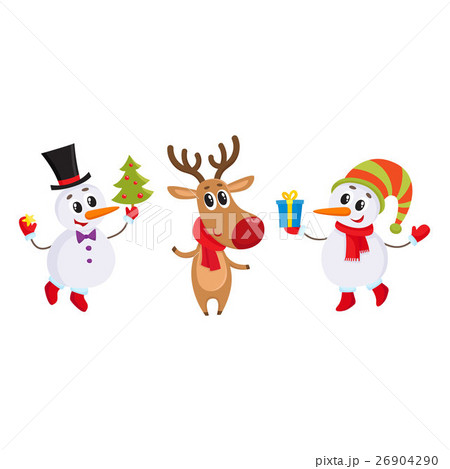 Dnowman in hat and mittens with Christmas reindeer 26904290