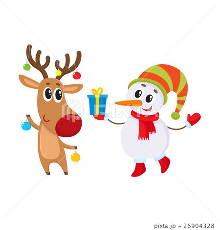 Dnowman in hat and mittens with Christmas reindeer 26904328
