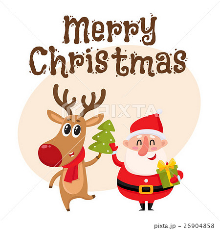 Funny Santa Claus and reindeer in red scarf Funny Santa Claus and reindeer in red scarf 26904858