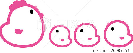 にわとり親子四羽　酉年　ひよこ　ピンク 26905451