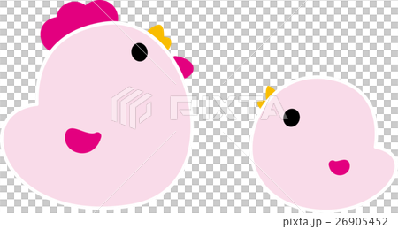 雞父母和兩個孩子雄雞年小雞粉紅色 雞父母和兩個孩子雄雞年小雞粉紅色 26905452