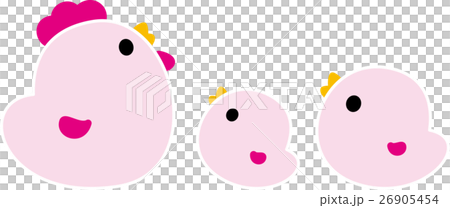 雞父母和孩子三隻鳥雄雞年小雞粉紅色 26905454