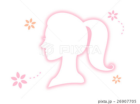 キラキラ可愛い女の子横顔シルエット花のイラスト素材 26907705 Pixta