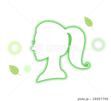 緑の女の子横顔シルエット自然の香りのイラスト素材