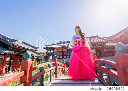 Woman with Hanbok in Gyeongbokgung. 26908491