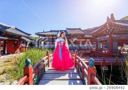 Woman with Hanbok in Gyeongbokgung. 26908492