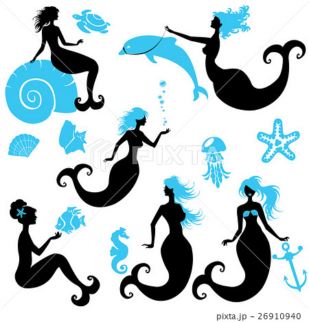 Set of Beautiful mermaid girl Silhouettes  26910940