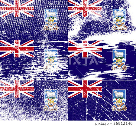 Set of six flags Falkland Islands with old texture 26912146