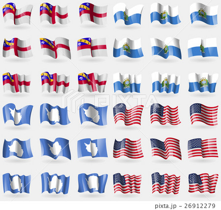 Herm, San Marino, Antarctica, USA. Set of 36 flags 26912279